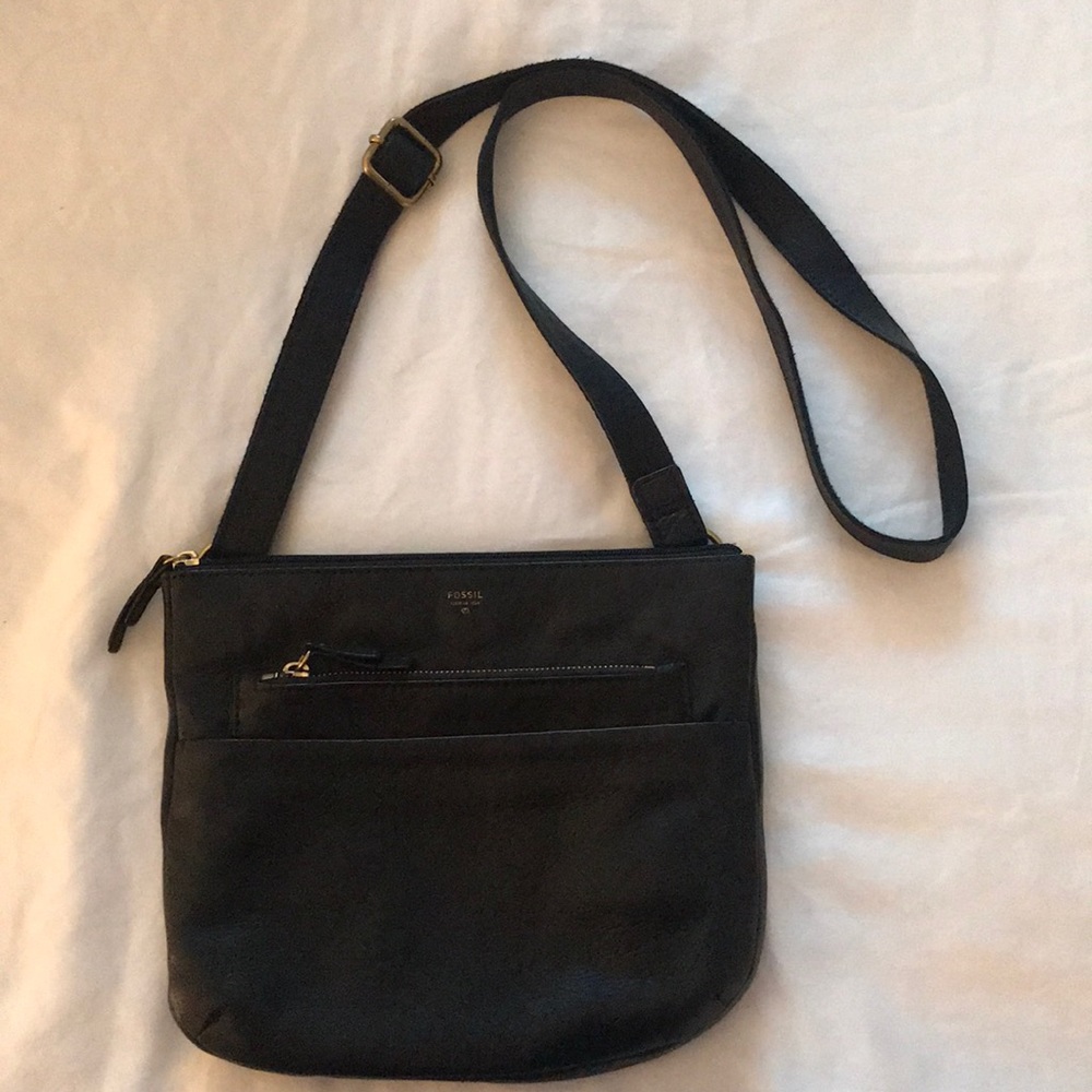 Fossil Black Leather Crossbody Bag